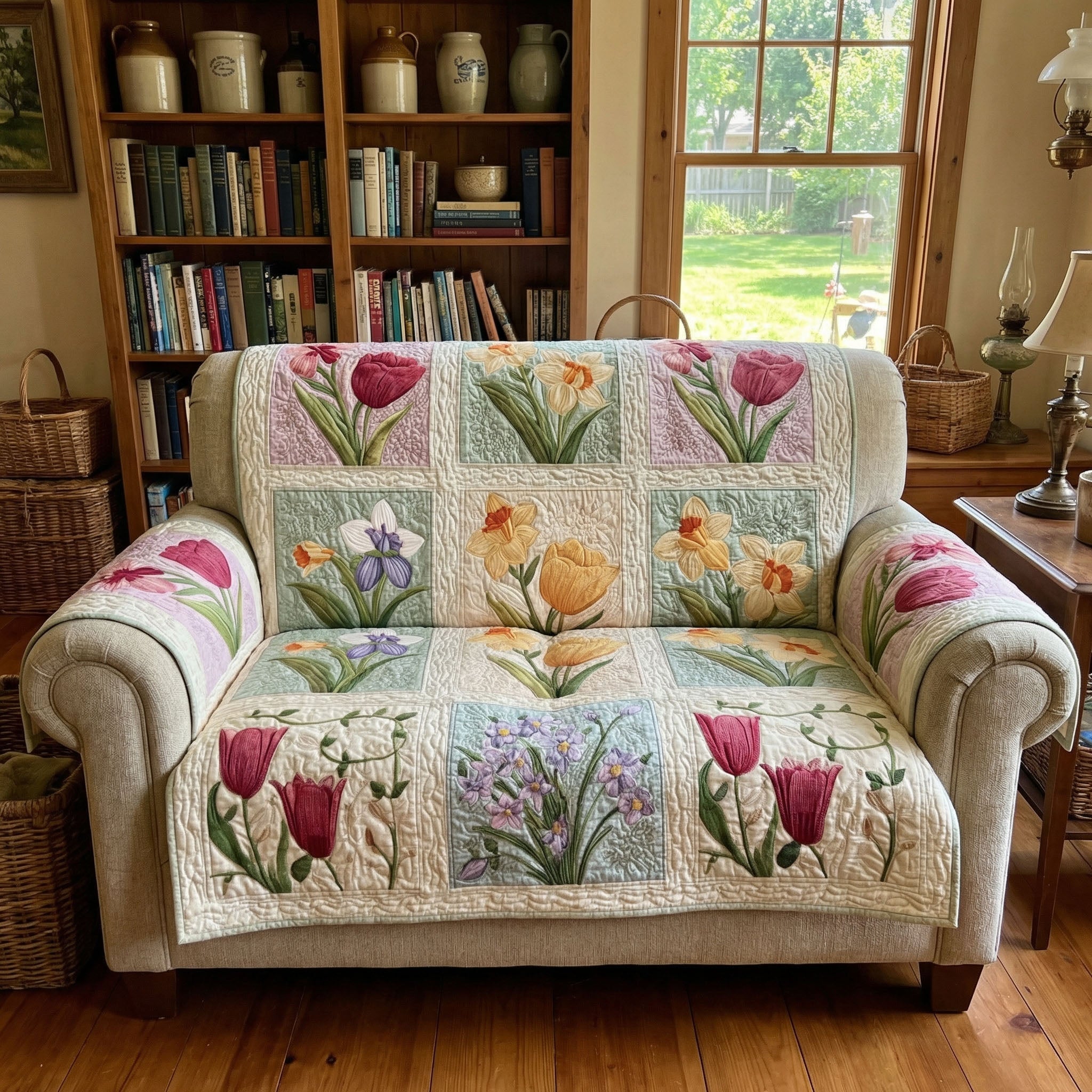 Morning Garden Glow Quilted Sofa Cover Slipcover Couch Covers Cute Easter Gift Items