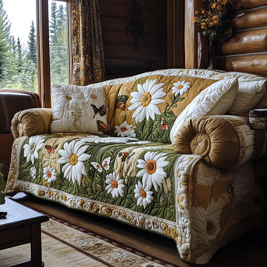 Morning Meadow Quilted Sofa Cover Couch And Loveseat Covers Flower Daisy Themed Gifts