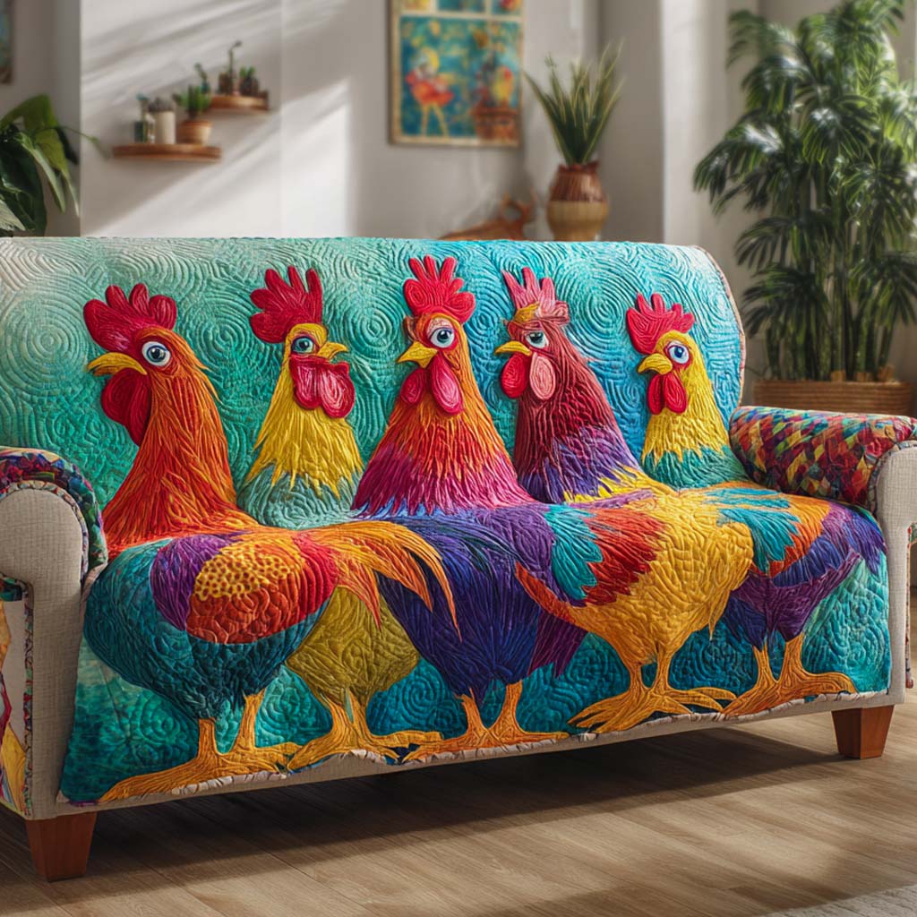 Morning Parade Quilted Sofa Cover Indoor Decor Gifts For Chicken Owners