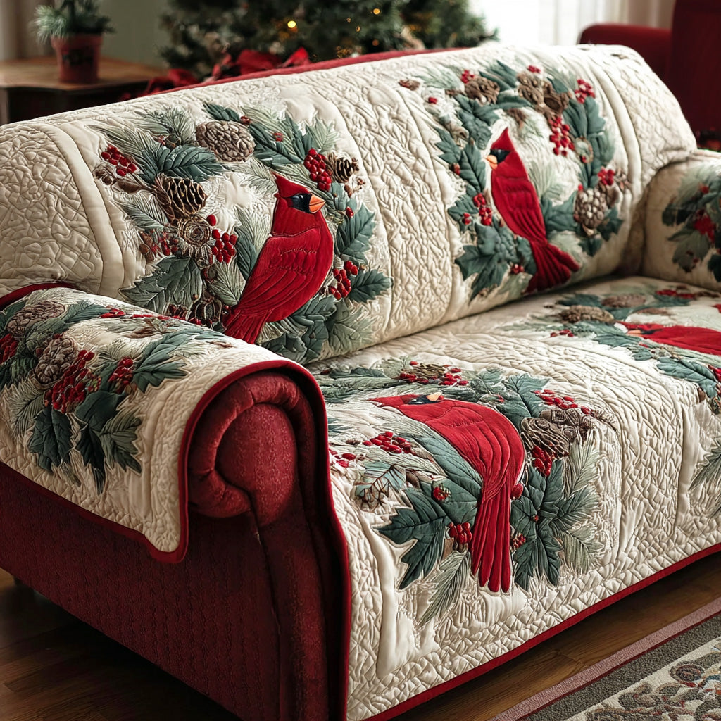 Morning Song Cardinal Quilted Sofa Cover Holiday Living Christmas Decor Red Cardinal Gifts For Mom