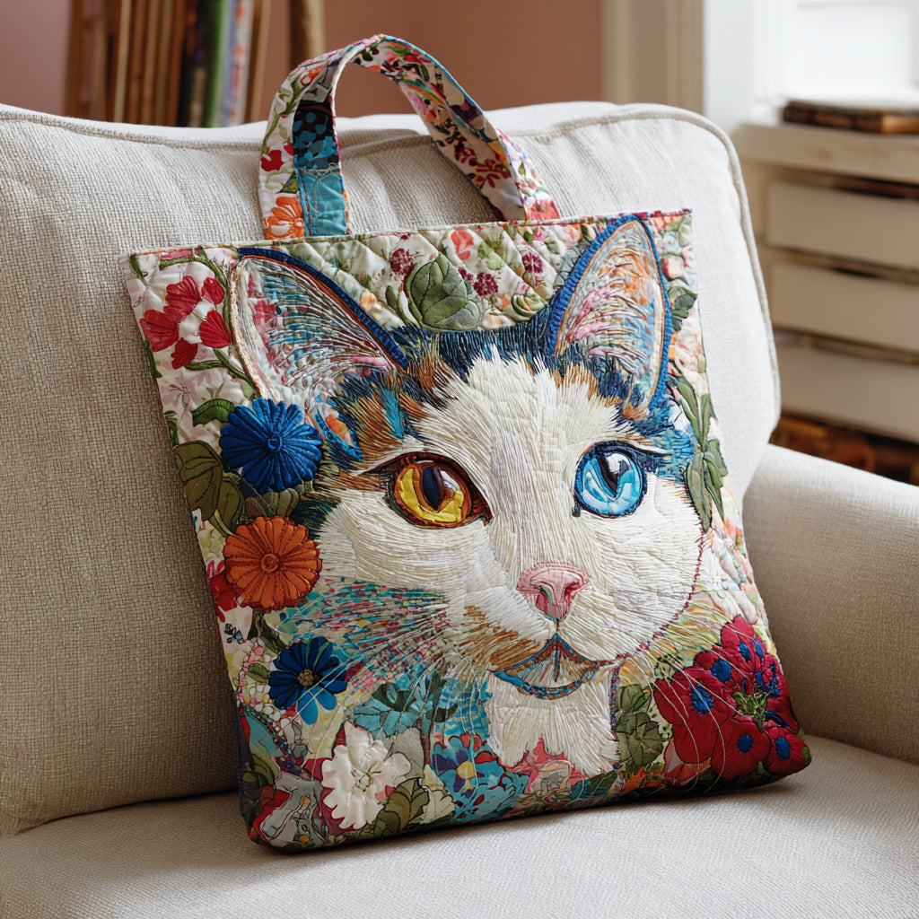 Mosaic Cat Eye Quilted Tote Bag Best Women's Shoulder Bags Gifts For A Cat Lover