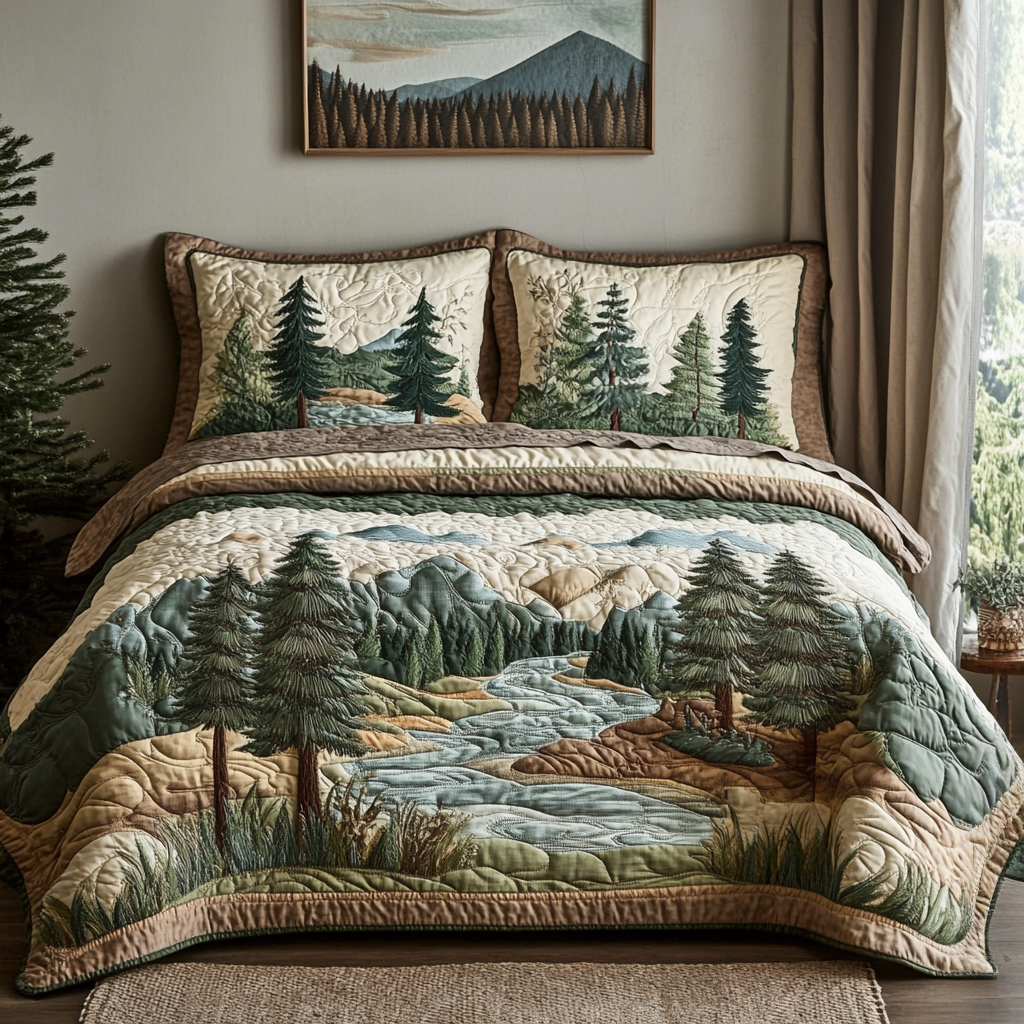 Mountain Bliss Quilted Bedding Set Cool Bedroom Decor Mother's Day Gifts For Wife