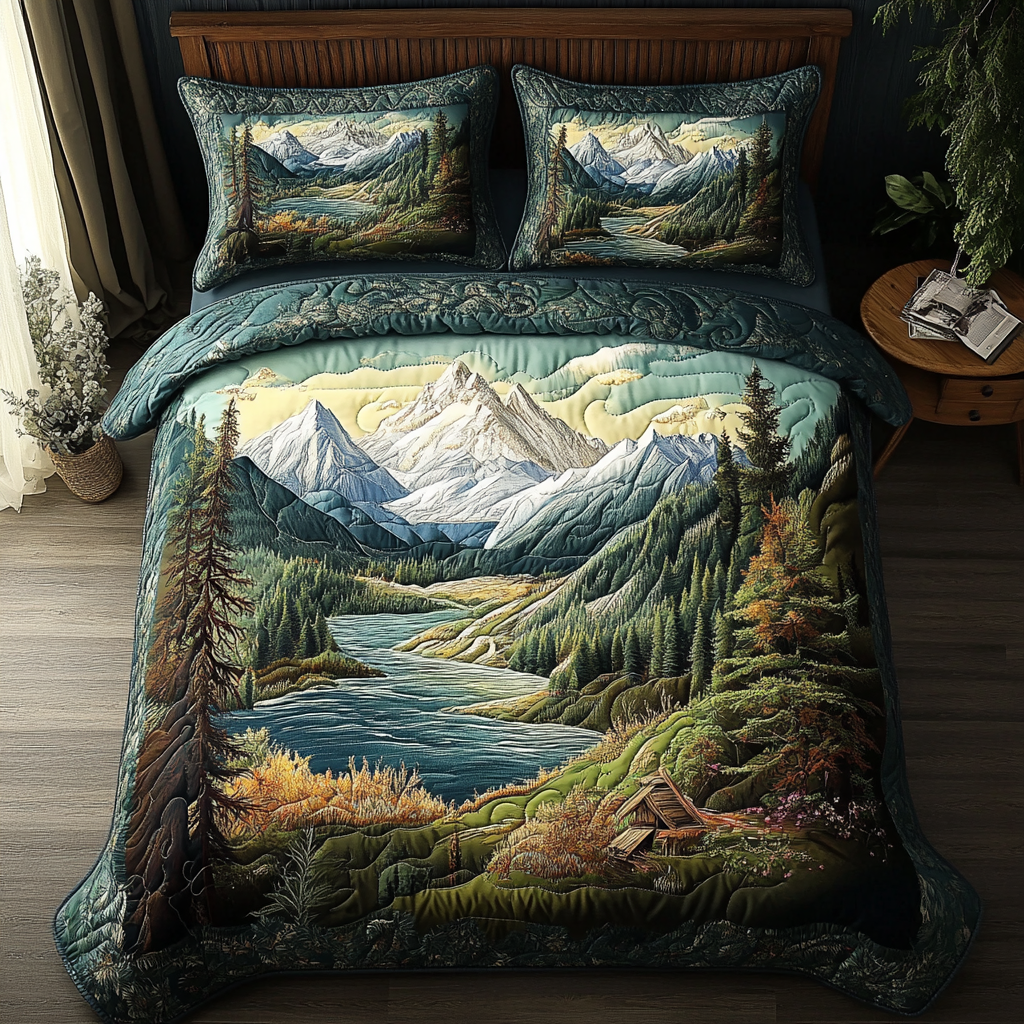 Mountain Bliss Quilted Bedding Set Cute Bed Sheets For Teens Mothers Birthday Gifts