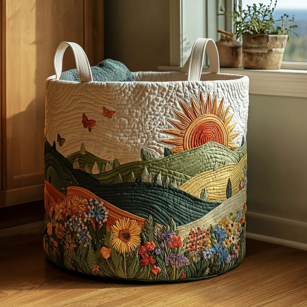 Mountain Bloom Quilted Laundry Basket Foldable Hamper Great Mother's Day Gifts