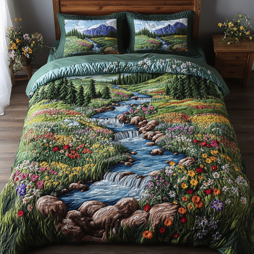 Mountain Flow Quilted Bedding Set Cute Queen Bed Sheets Unique Gifts For Dad
