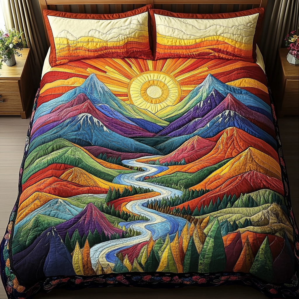 Mountain Glow Quilted Bedding Set Cool Bedroom Decor Special Present For Mum