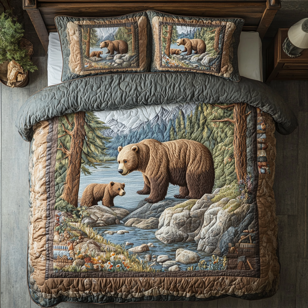 Mountain Grizzly Quilted Bedding Set Best Bed Sheet Set Birthday Presents For Mom Ideas