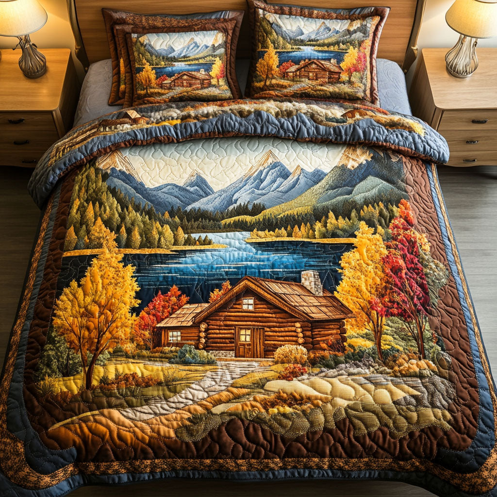 Mountain Lake Autumn Quilted Bedding Set Unusual Bed Sheets Birthday Gifts For Friends