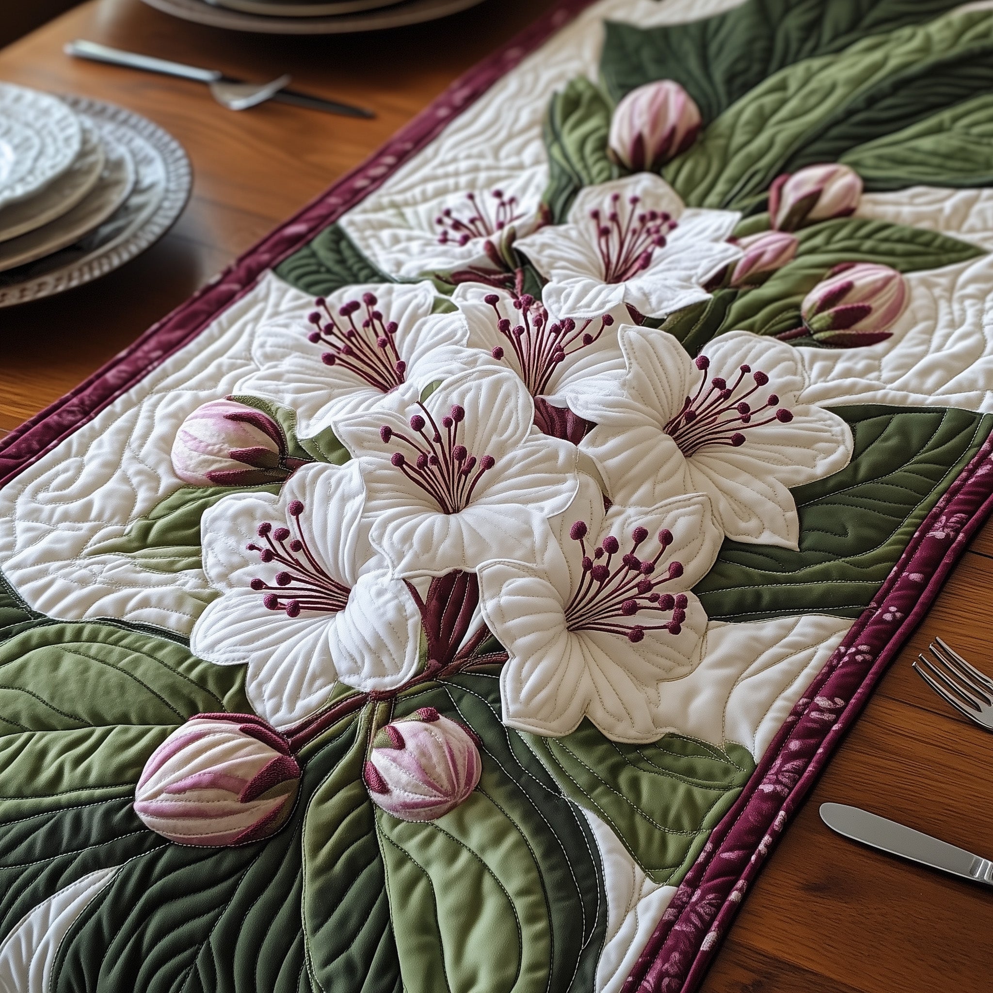 Mountain Laurel Heaven Quilted Table Runner Holiday Table Throw Fourth Of July Gifts