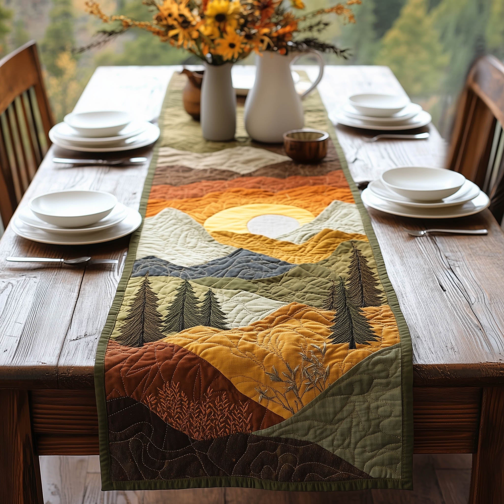 Mountain Life Quilted Table Runner Long Dining Table Runner Thoughtful Mother's Day Gifts