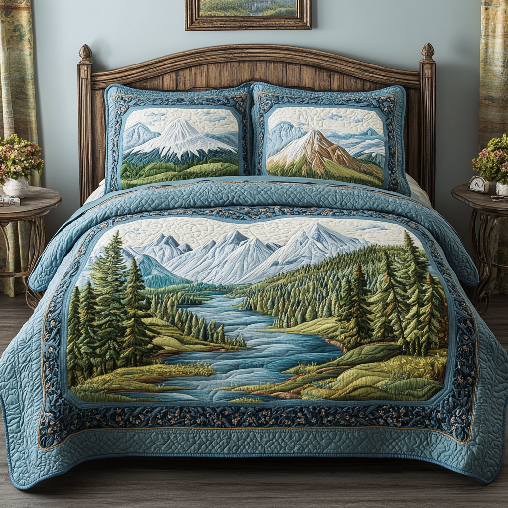 Mountain Meadow Quilted Bedding Set Duvet Cover Sheets Unique Dad Gifts For Father's Day