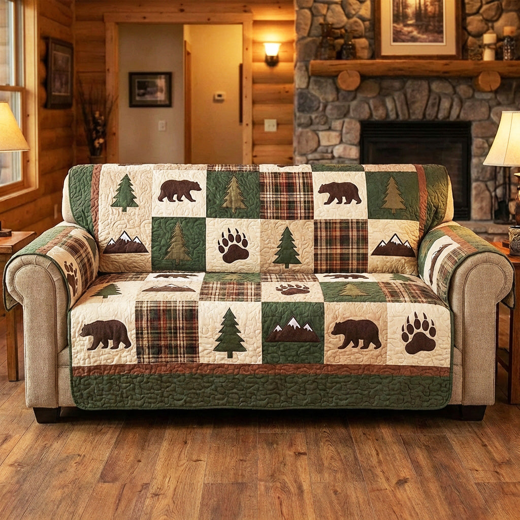 Mountain Patchwork Quilted Sofa Cover Couch Slipcovers Gifts For Bear Lovers