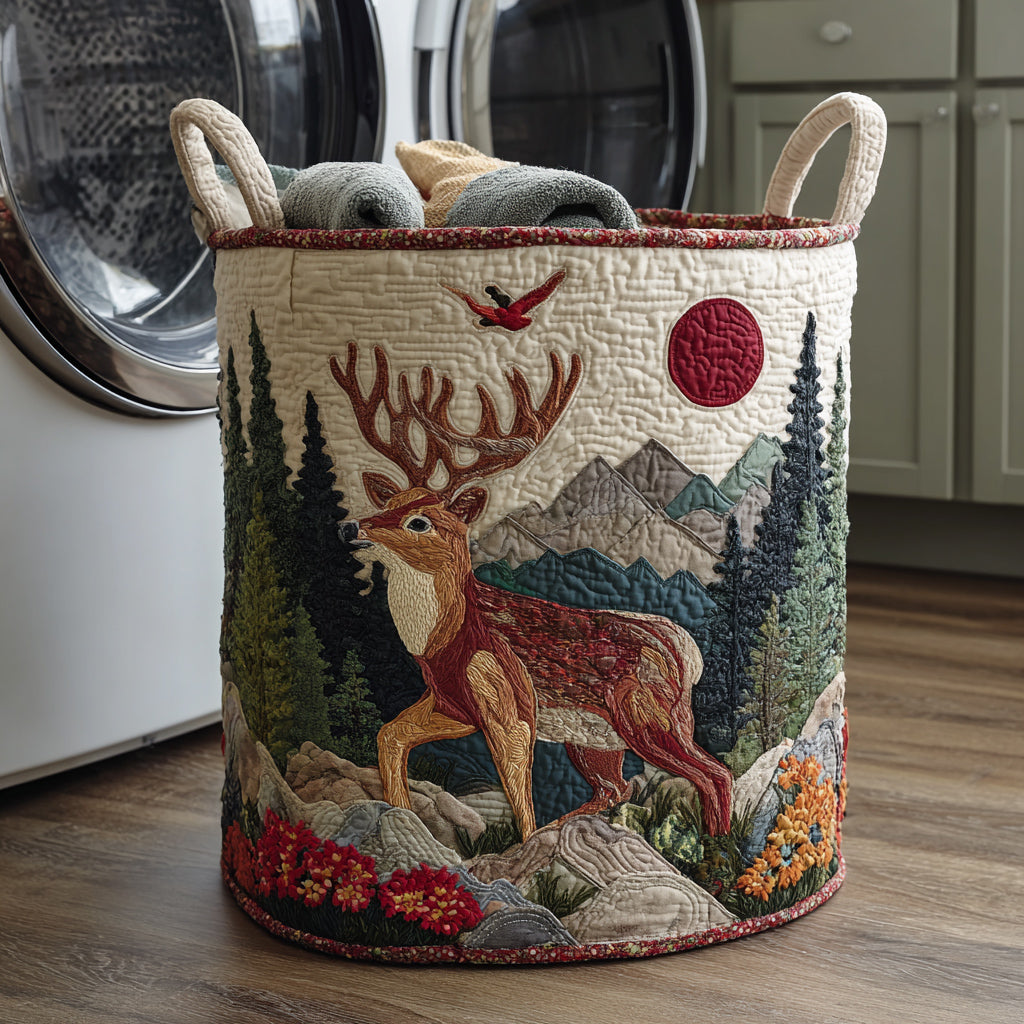 Mountain Reindeer Quilted Laundry Basket Coolest Laundry Baskets Best Christmas Gift Ideas