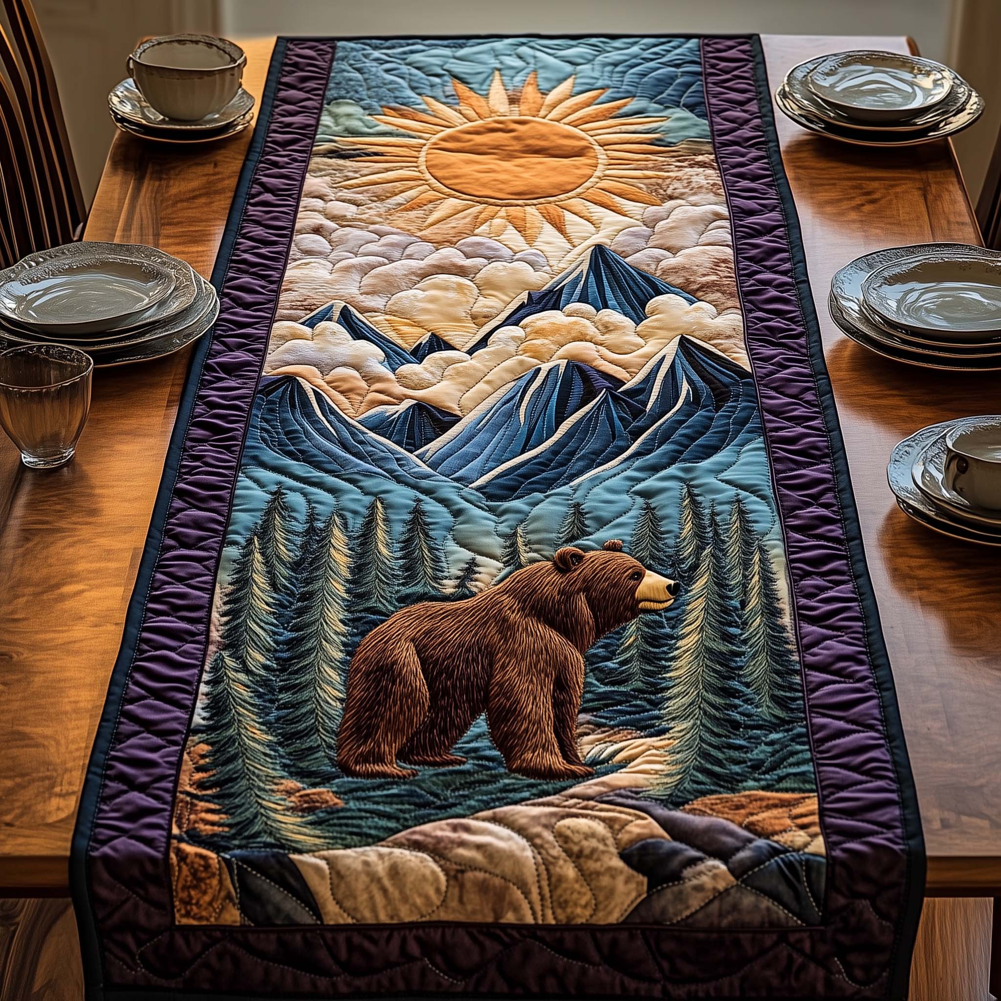 Mountain Sentinel Quilted Table Runner Elegant Dining Table Runner Best Bear Gift Ideas