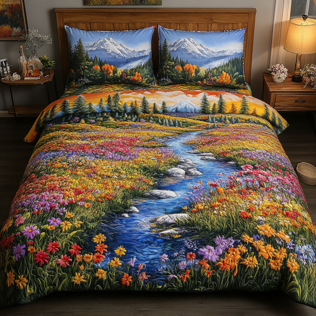 Mountain Stream Bliss Quilted Bedding Set Bed Decor Mother's Day Gifts For Grandma