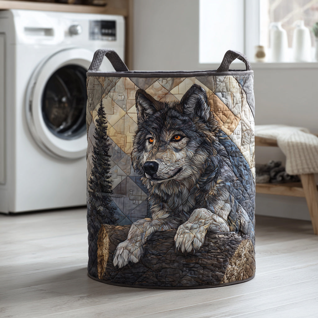 Mountain Wolf Watch Quilted Laundry Basket Room Decor 50Th Birthday Gifts For Men