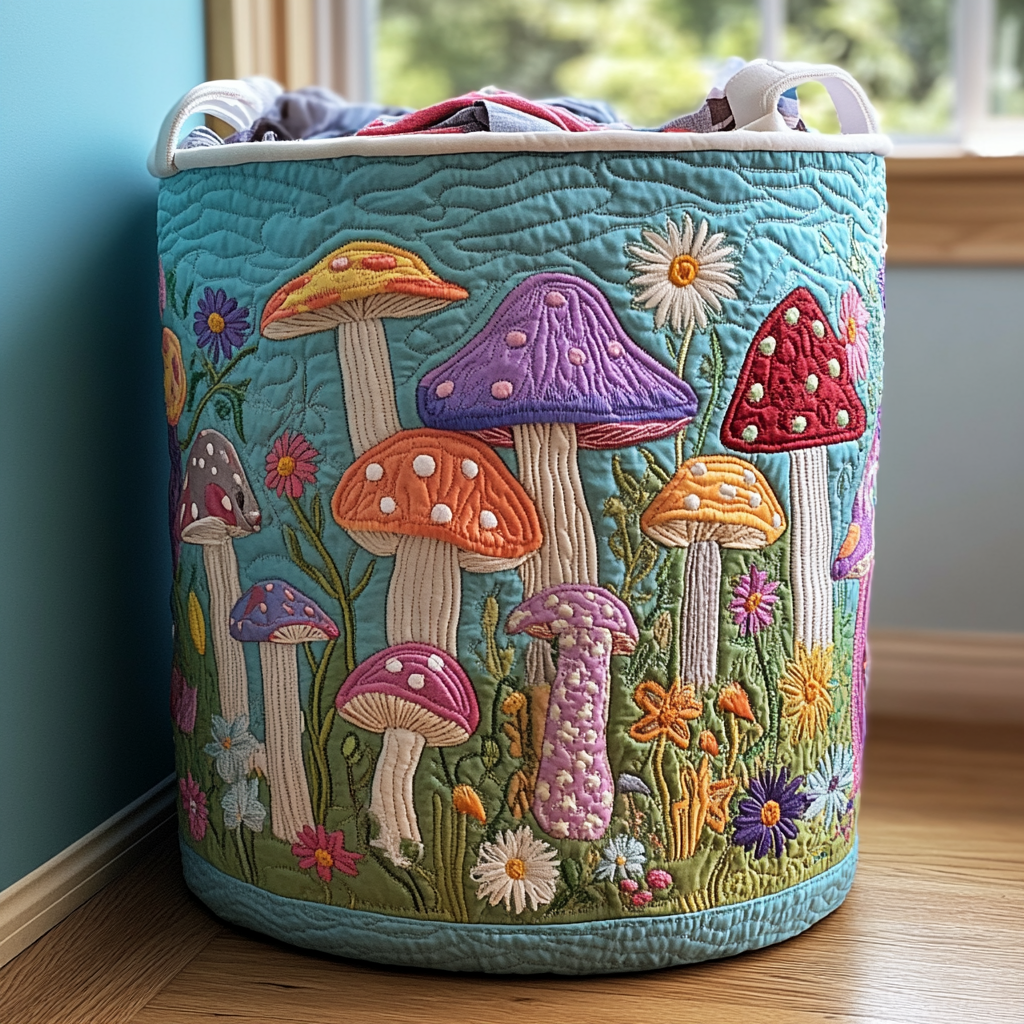 Mushroom Garden Quilted Laundry Basket Nice Laundry Hamper Great Mother's Day Gift Ideas