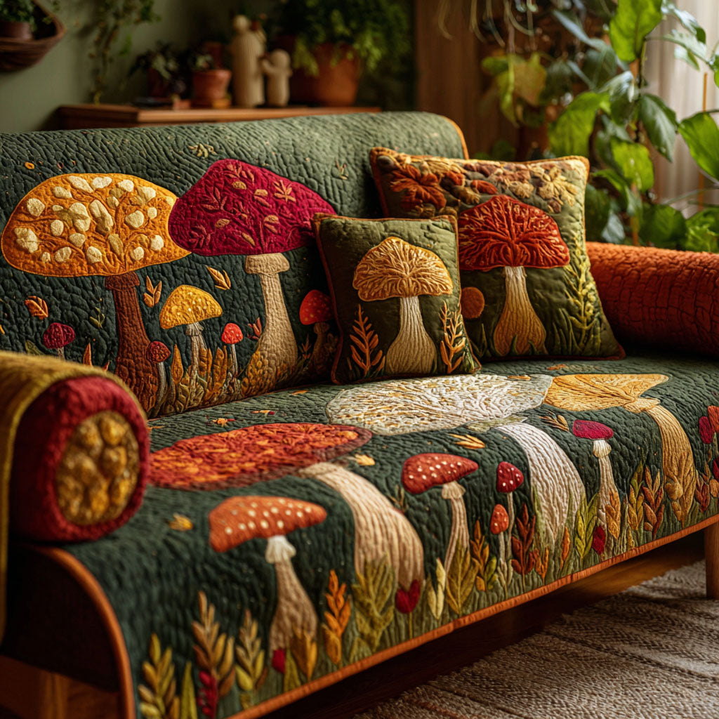 Mushroom Grove Quilted Sofa Cover Best Slip Cover Sofa Gifts For Mushroom Lovers