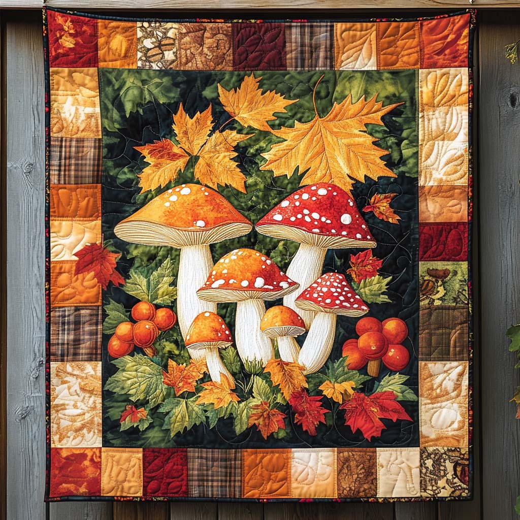 Mushroom Magic In Fall Quilted Blanket Best Comforter Sets Thanksgiving Christmas Gifts