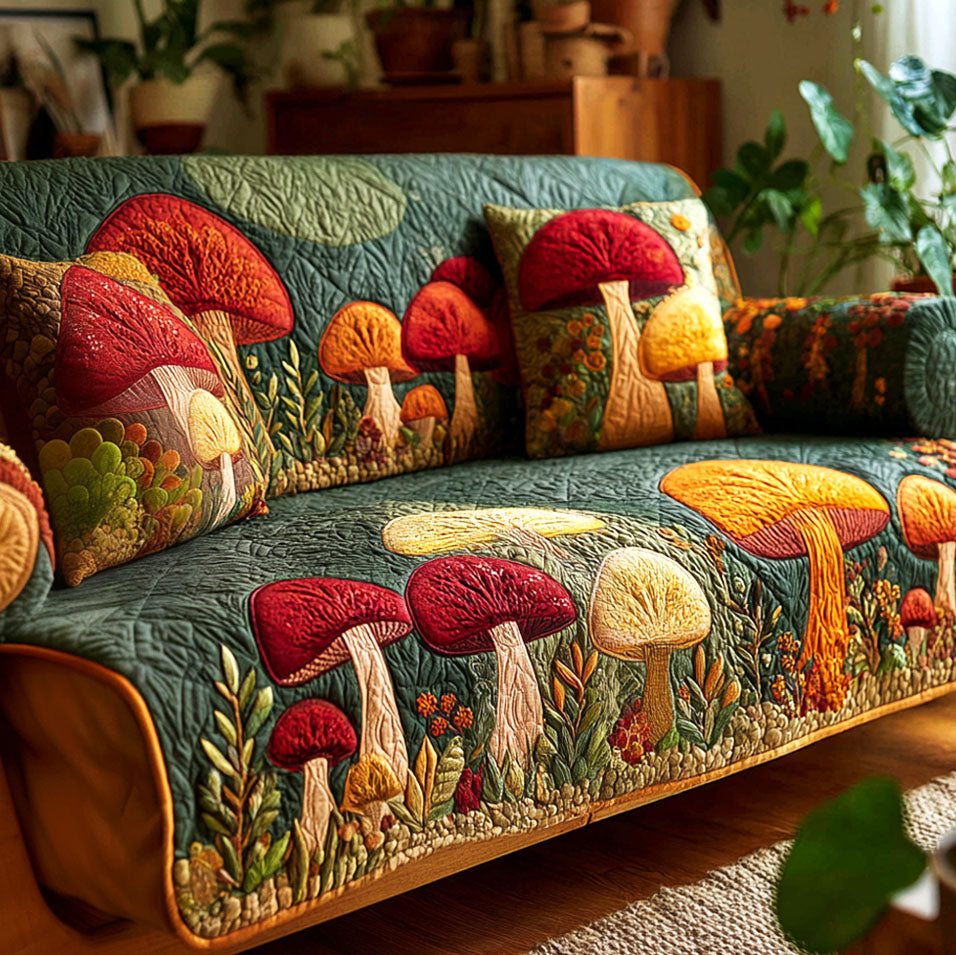 Mushroom Meadow Quilted Sofa Cover Christmas Living Room Decor Ideas Best Christmas Gift Ideas