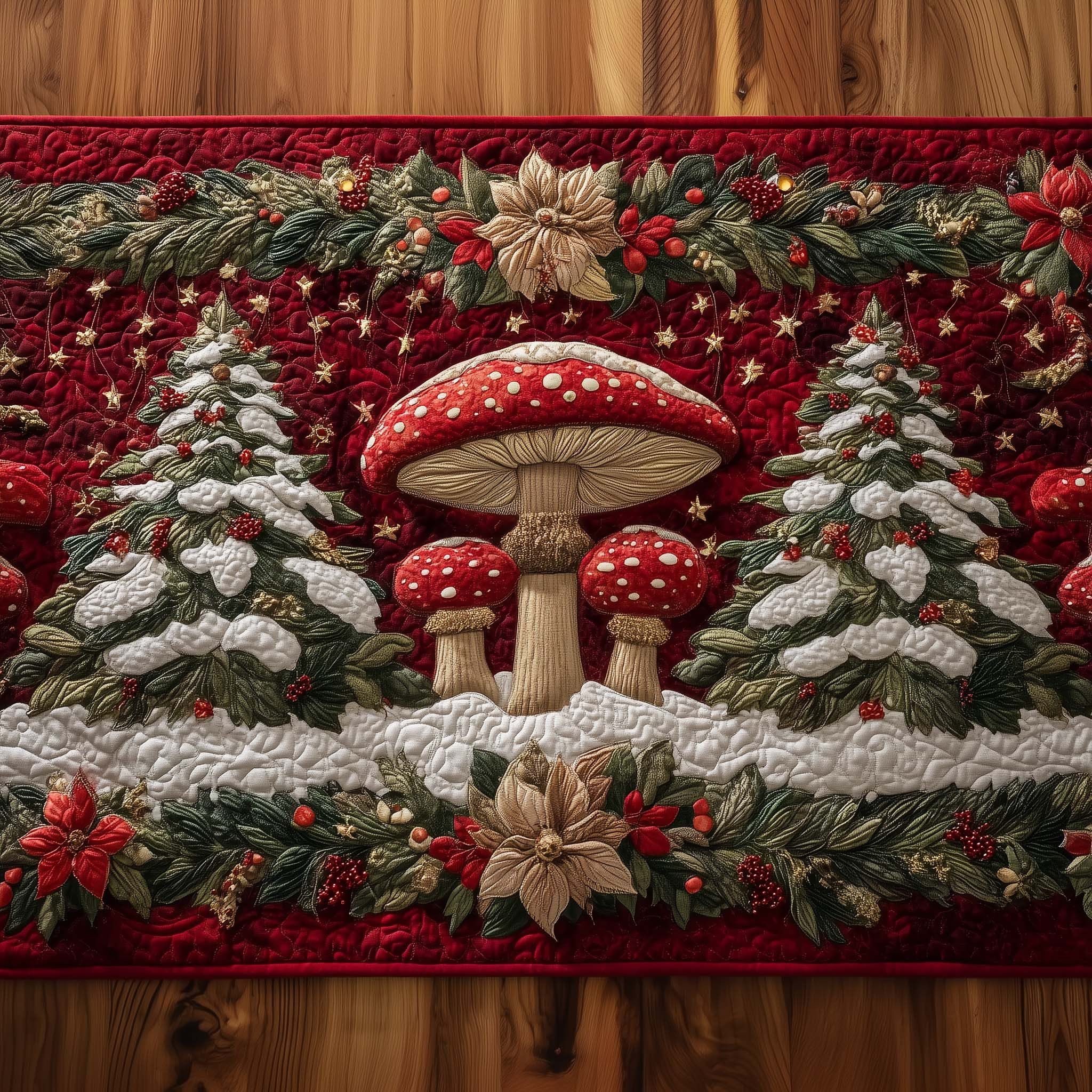 Mushroom Pines Quilted Table Runner Dinner Table Decor Ideas Dad Fathers Day Gifts