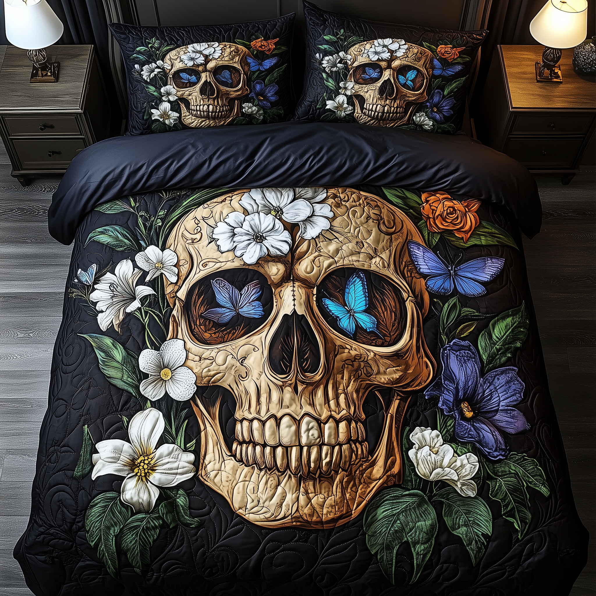 Mysterious Garden Quilted Bedding Set Great Bed Sets Skull Gifts For Men