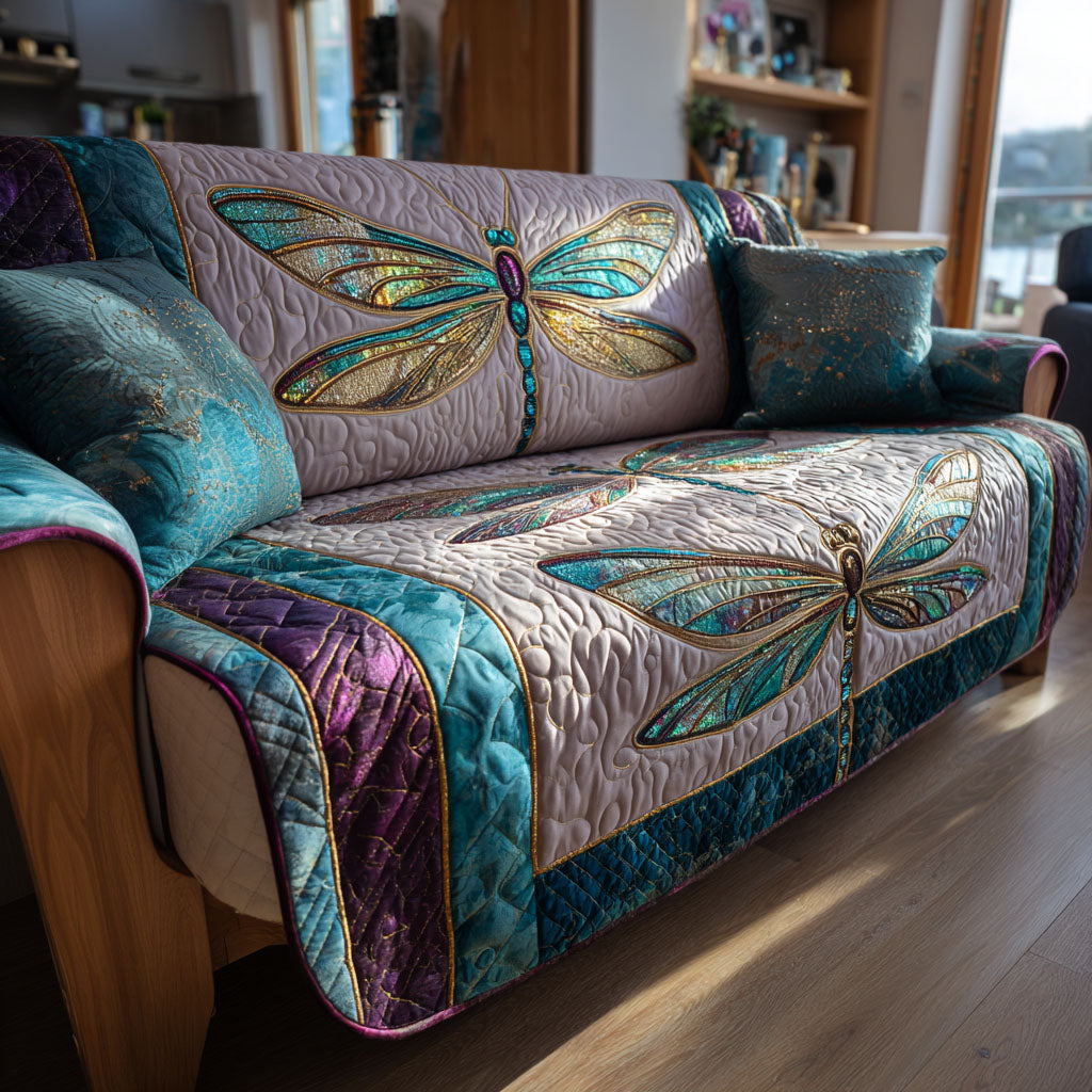 Mystic Bloom Quilted Sofa Cover Sofa Protector Cover Dragonfly Gifts For Her