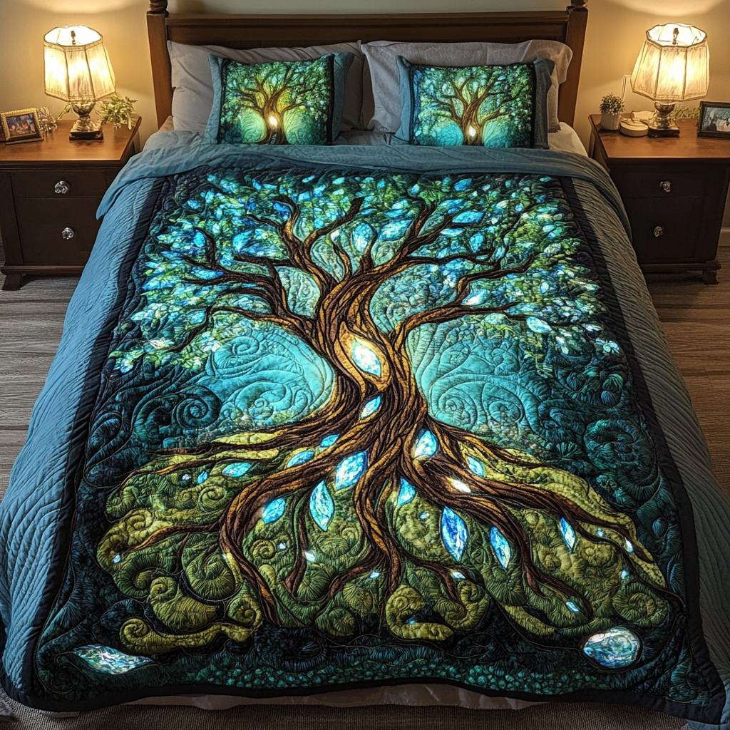 Mystic Branches Quilted Bedding Set Cute Queen Bed Sheets Tree Of Life Merchandise