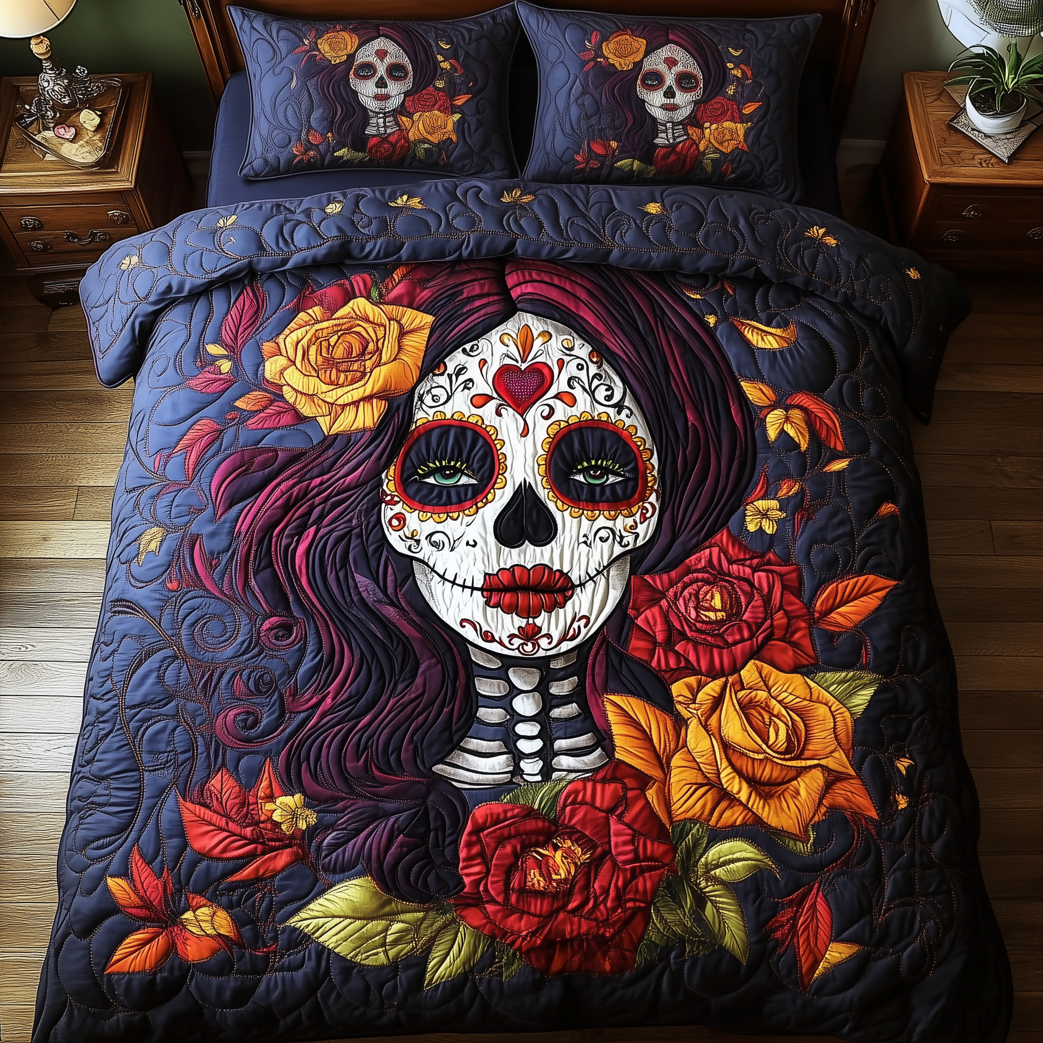 Mystic Bride of Death Quilted Bedding Set Best King Size Sheets Day Of The Dead Merchandise