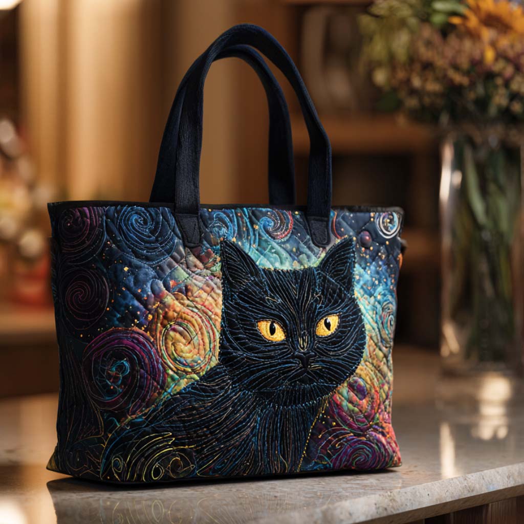Mystic Cat Night Quilted Tote Bag Best Mom Tote Bag Presents For Cat Lovers Women