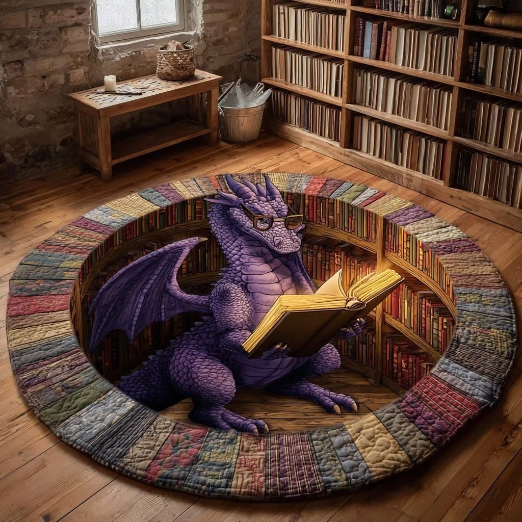 Mystic Dragon Reader Quilted Round Mat Unique Round Rugs Best Gifts For Bookish