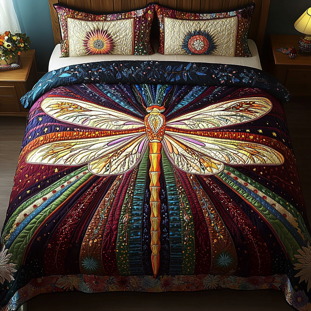 Mystic Dragonfly Quilted Bedding Set Bedspread Set Dragonfly Mother's Day Gifts