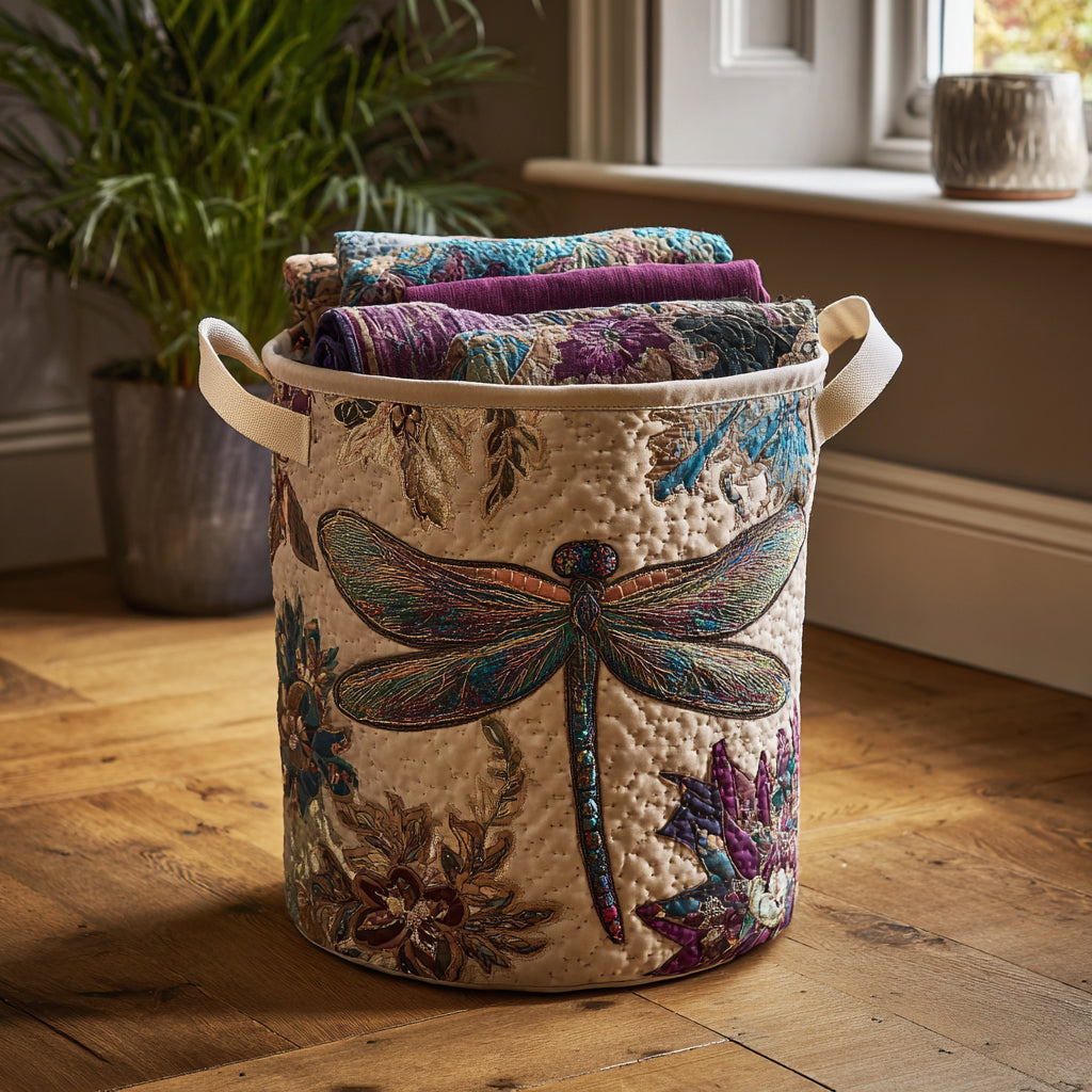 Mystic Dragonfly Quilted Laundry Basket Modern Laundry Hamper Gift For Someone Who Loves Dragonflies