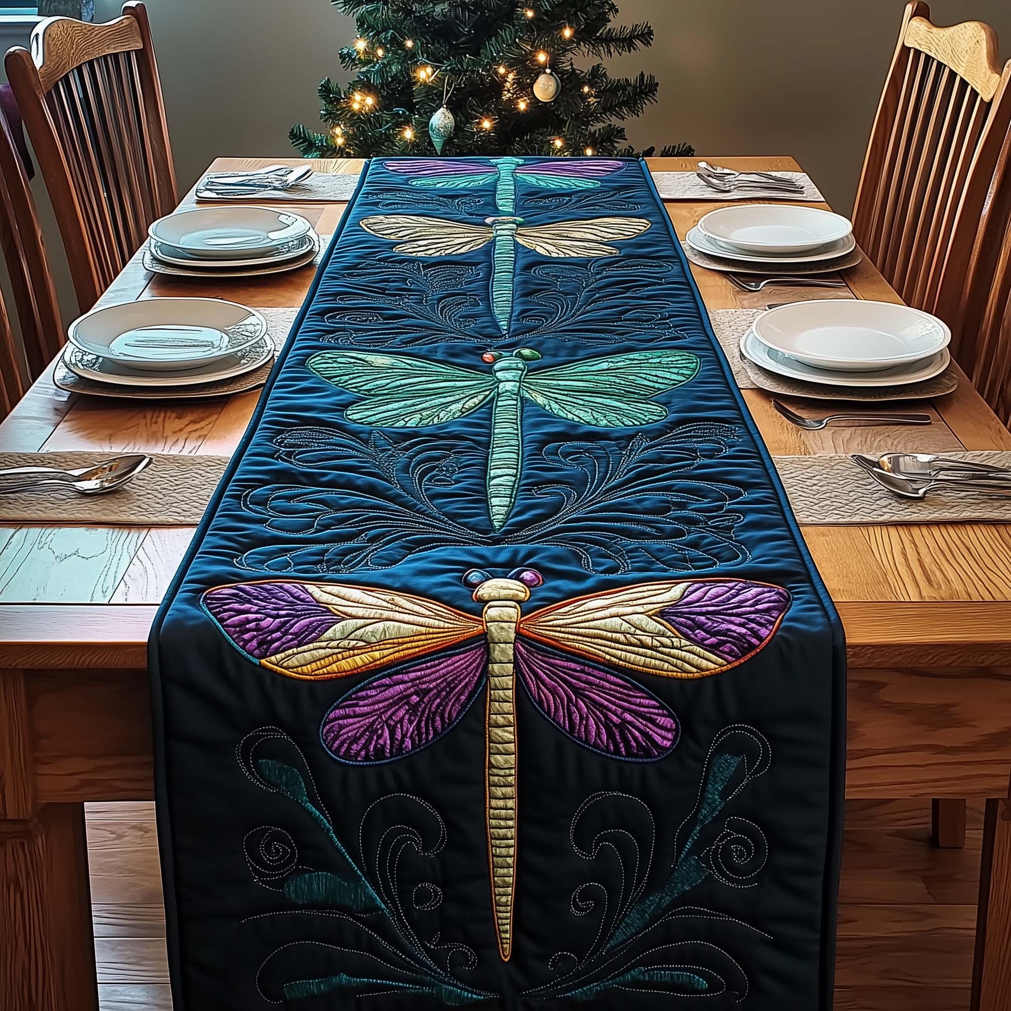 Mystic Dragonfly Quilted Table Runner Dining Table Xmas Decor Christmas Gift Ideas