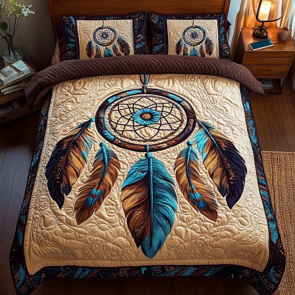 Mystic Dreamcatcher Feather Quilted Bedding Set Bed Sheet Set Native American Related Gifts