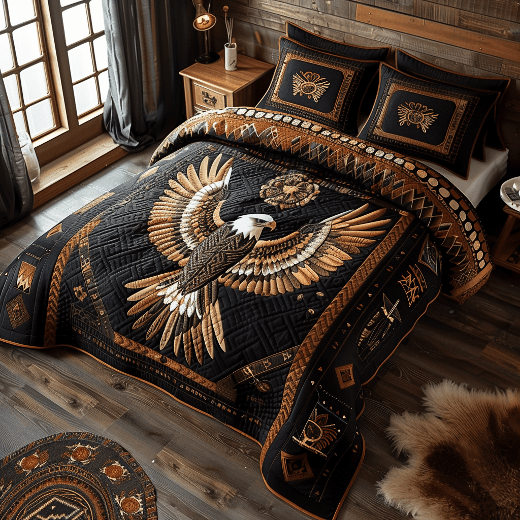 Mystic Eagle Quilted Bedding Set Unique Bed Sheets Native American Gifts For Him