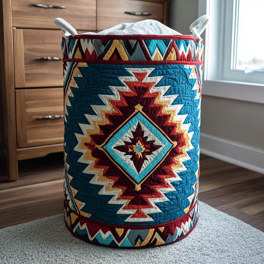 Mystic Echo Quilted Laundry Basket Unique Clothes Hamper Native American Gifts For Father's Day