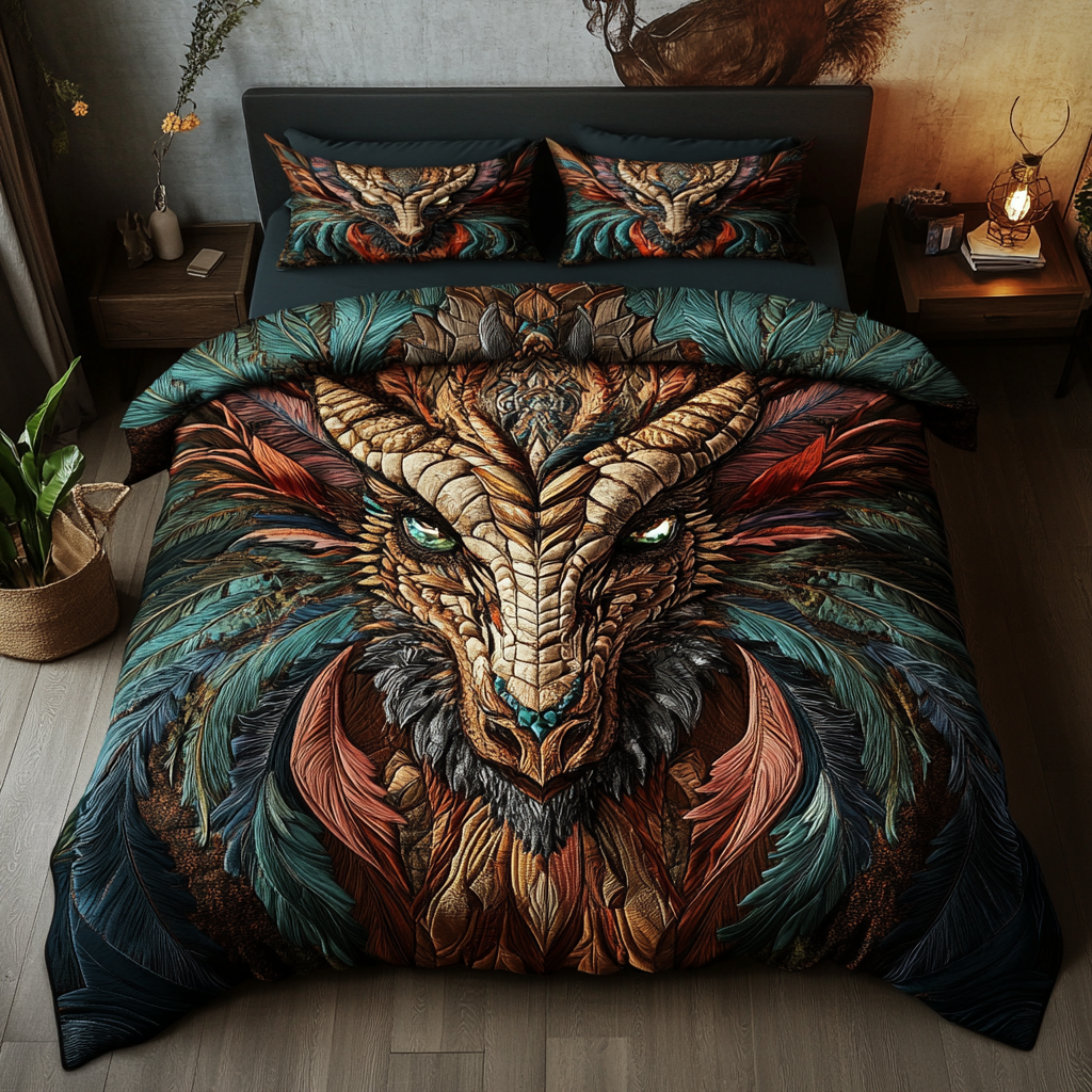 Mystic Fire Quilted Bedding Set Bed Room Decoration Novelty Dragon Gifts