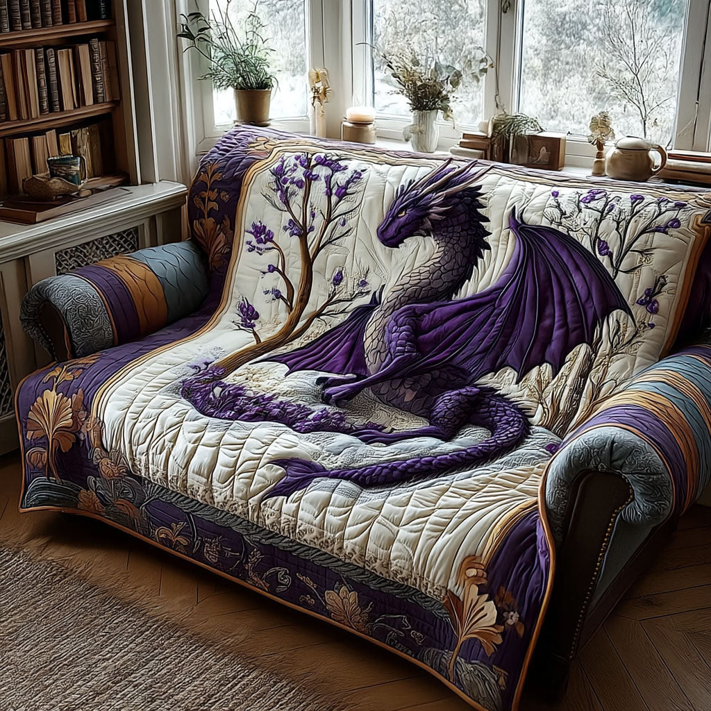 Mystic Flame Quilted Sofa Cover Home Decor Items Dragon Gifts For Men