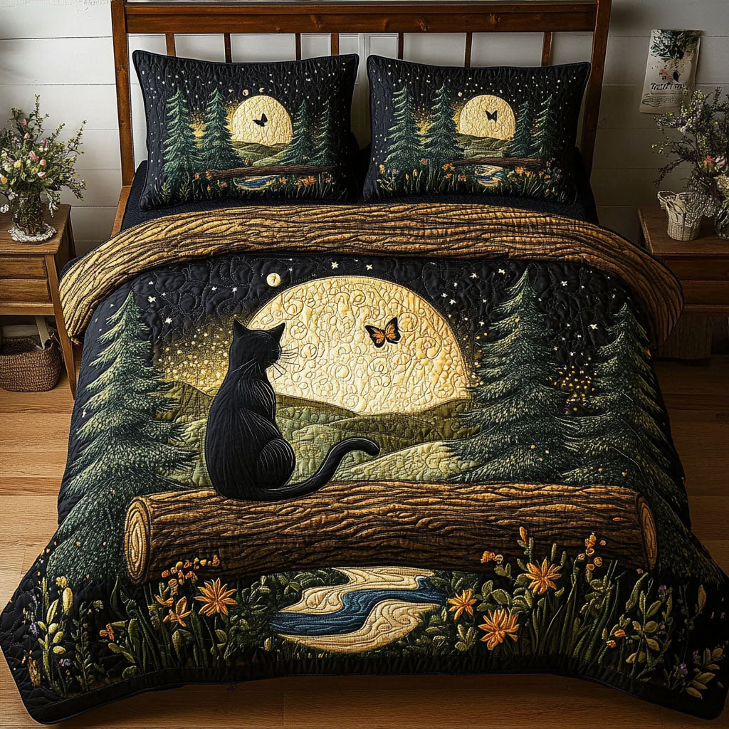 Mystic Forest Cat Quilted Bedding Set Bed Decorations Butterfly Gifts For Girl