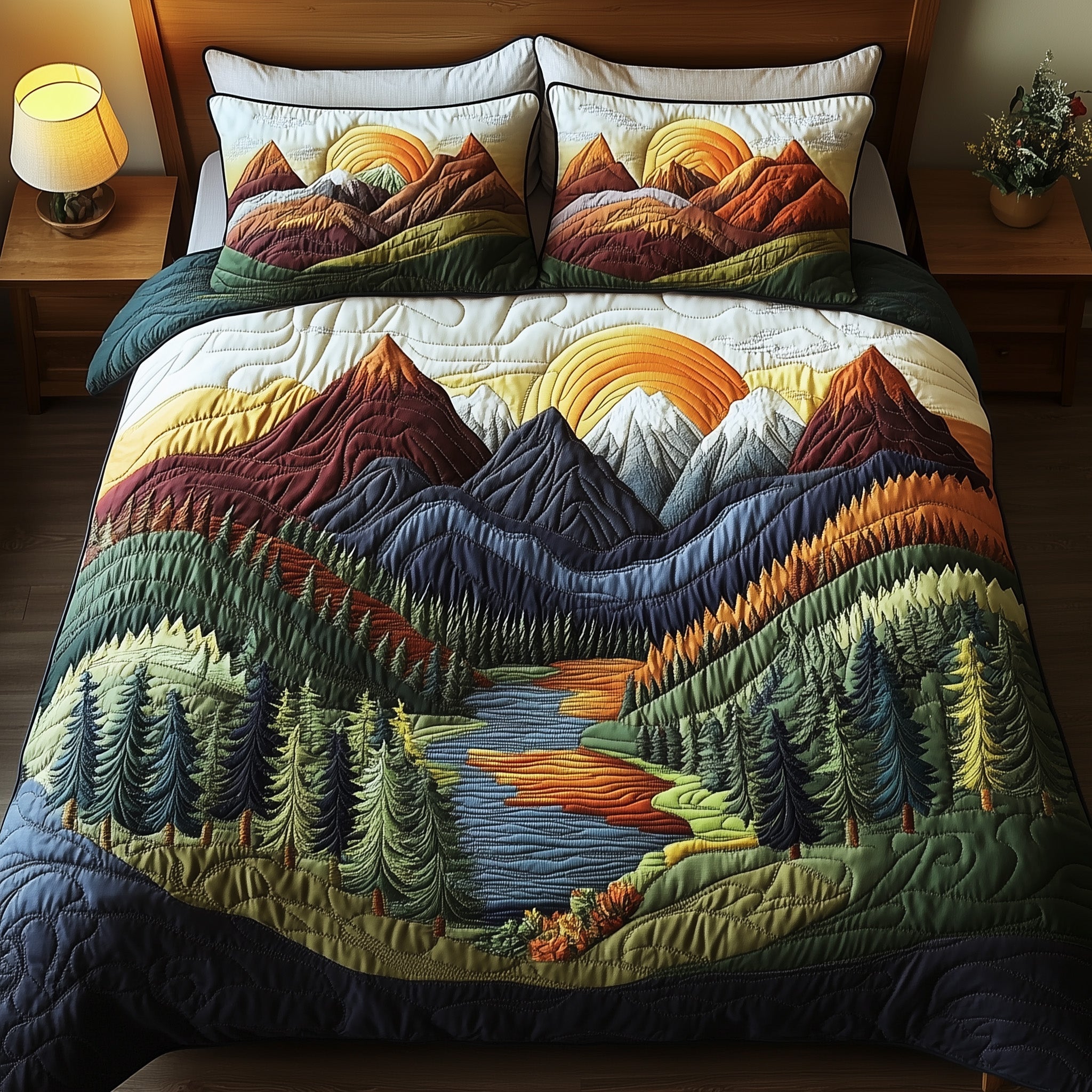 Mystic Forest Dawn Quilted Bedding Set Best Fitted Sheets Father's Day Special Gifts For Dad