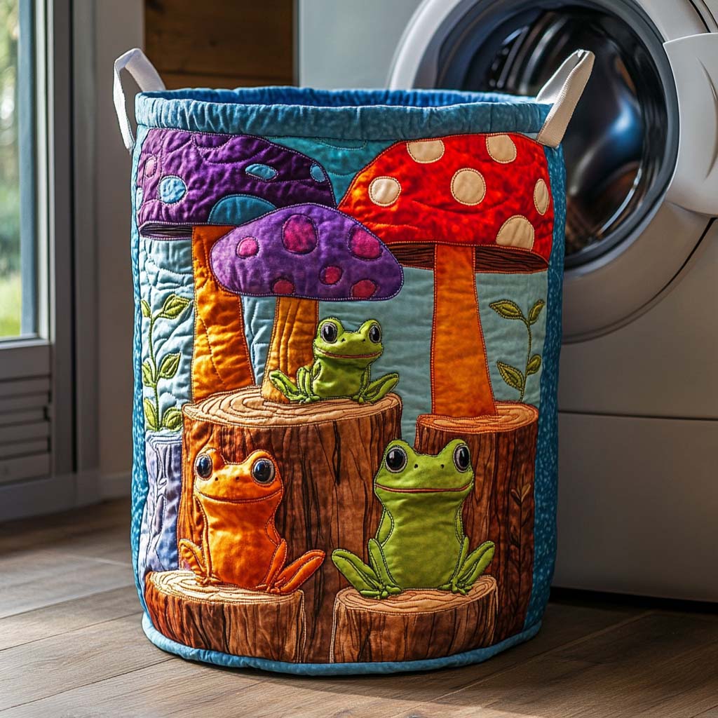 Mystic Frog Shrooms Quilted Laundry Basket Foldable Laundry Hamper Unique Housewarming Gifts