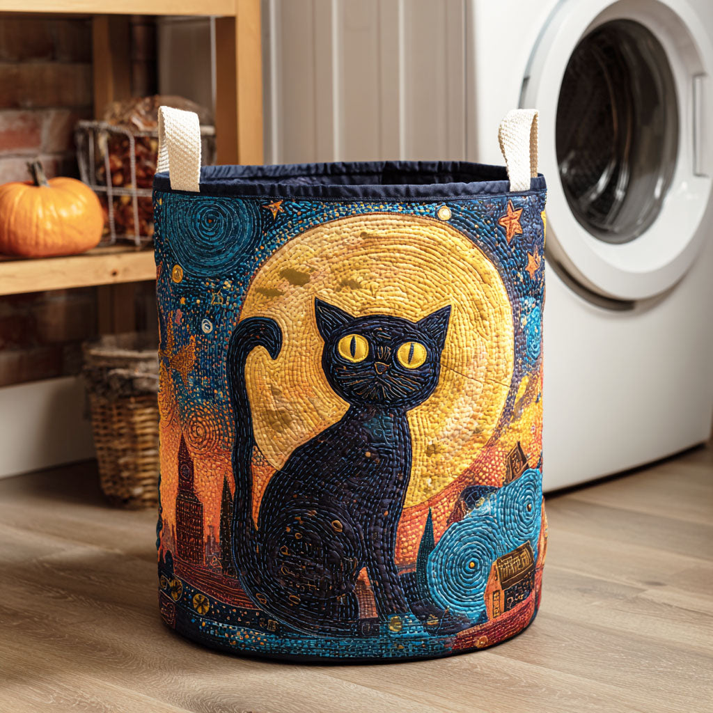 Mystic Gaze Quilted Laundry Basket Foldable Hamper Things For Cat Lovers