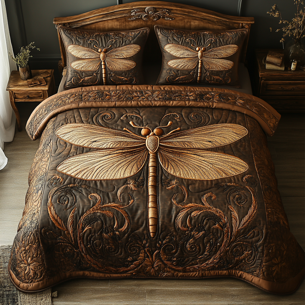 Mystic Glider Quilted Bedding Set Cute Bed Sheets Dragonfly Gifts For Lady