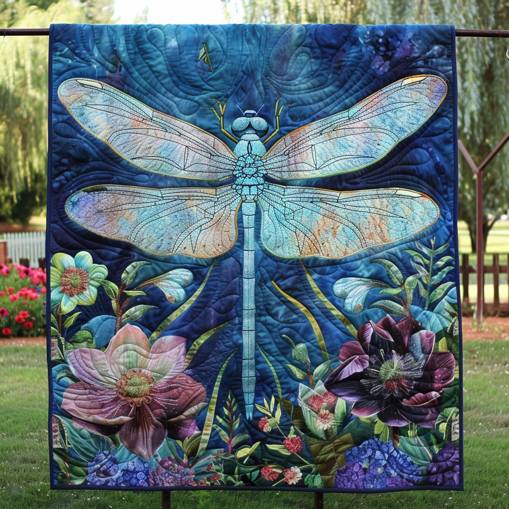 Mystic Glider Quilted Blanket Queen Bed Set Dragonfly Mother's Day Gifts