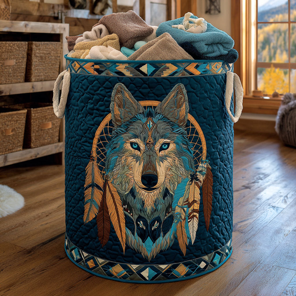 Mystic Howl Quilted Laundry Basket Room Decor Native American Presents