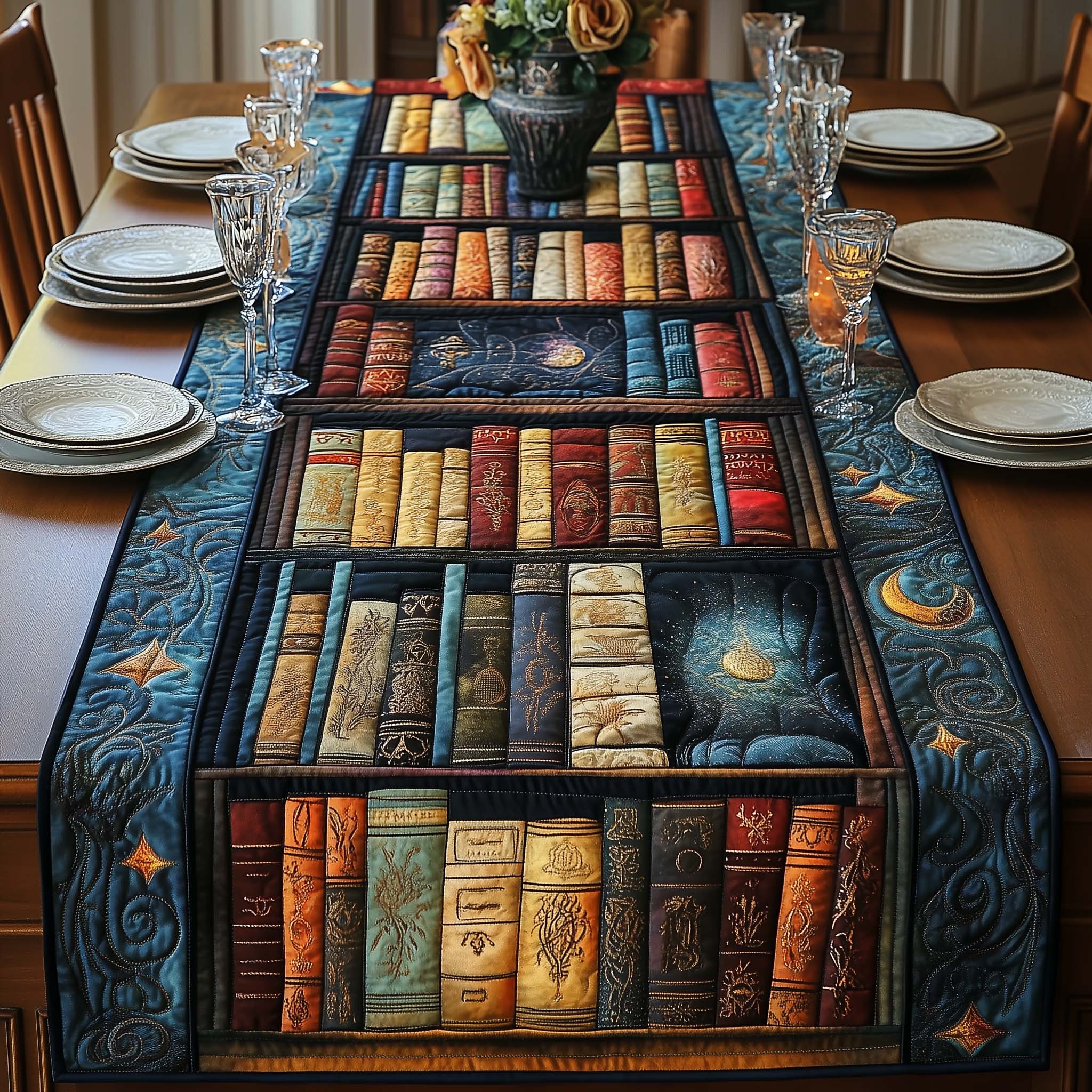 Mystic Library Quilted Table Runner Dinner Table Decor Ideas Great Book Presents