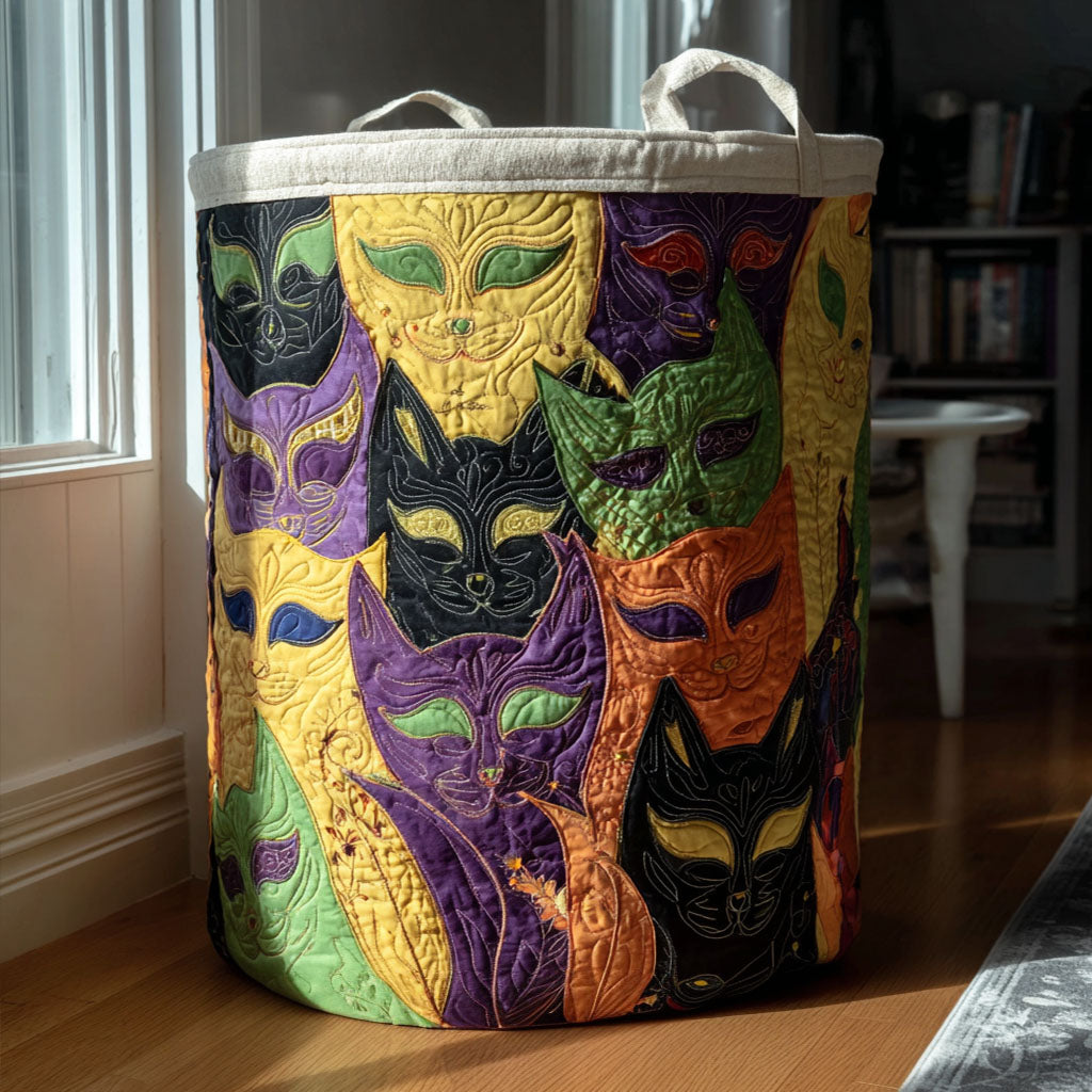 Mystic Mask Cats Quilted Laundry Basket Unique Clothes Hamper Cool New Home Gifts