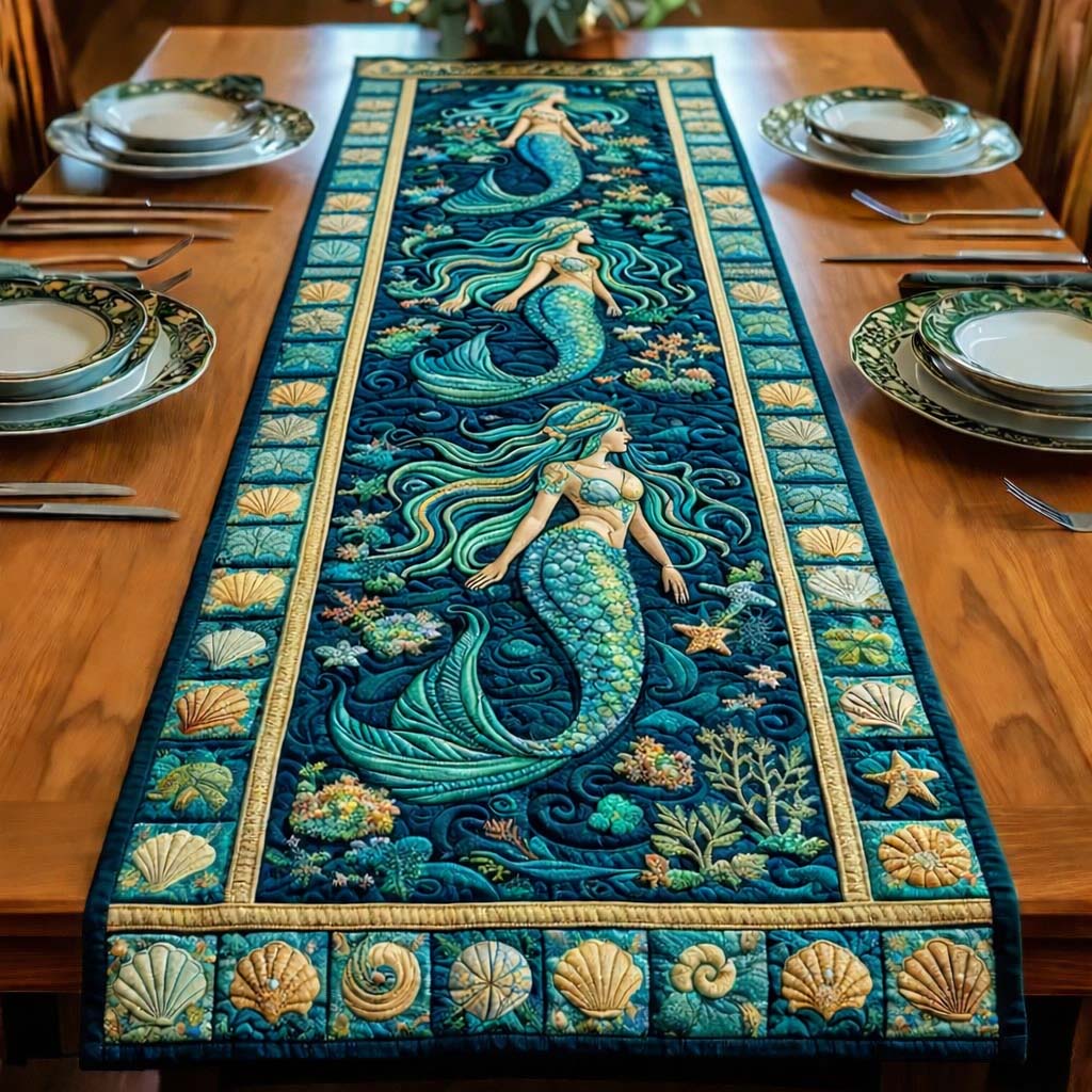 Mystic Mermaid Quilted Table Runner Table Mat Runner 50Th Birthday Gifts For Men