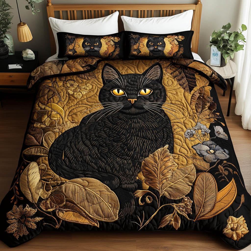 Mystic Moon Cat Quilted Bedding Set Best King Bedding Sets Cat Lover Gifts